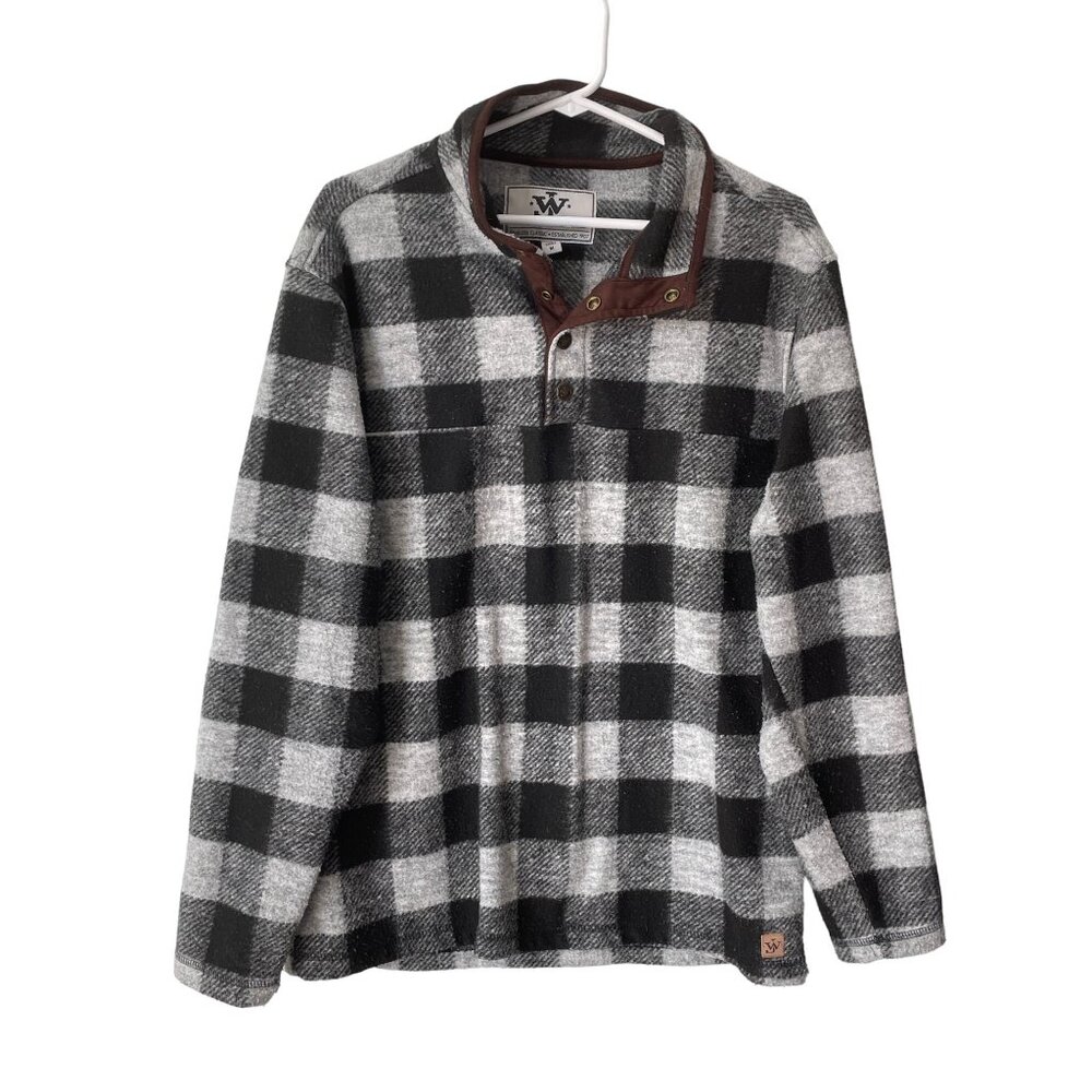 John Wayne Flannel Plaid Pullover Shirt Mens Medium Black Gray Western